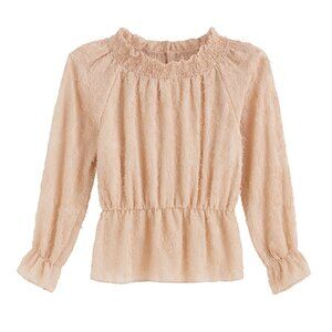 Elegant Pink Lace Blouse – High Neck, Long Sleeves, Chic Look, 100% Polyester